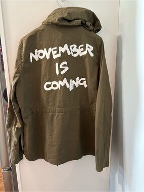 The Outrage "November Is Coming" Hooded Field Jacket - Size XL - Olive Green